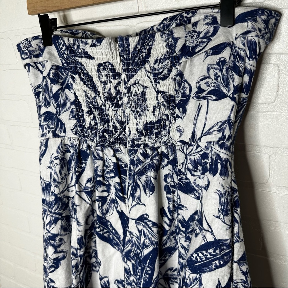 Abercrombie & Fitch White Strapless Midi Dress with Blue Floral Print - Picture 4 of 10